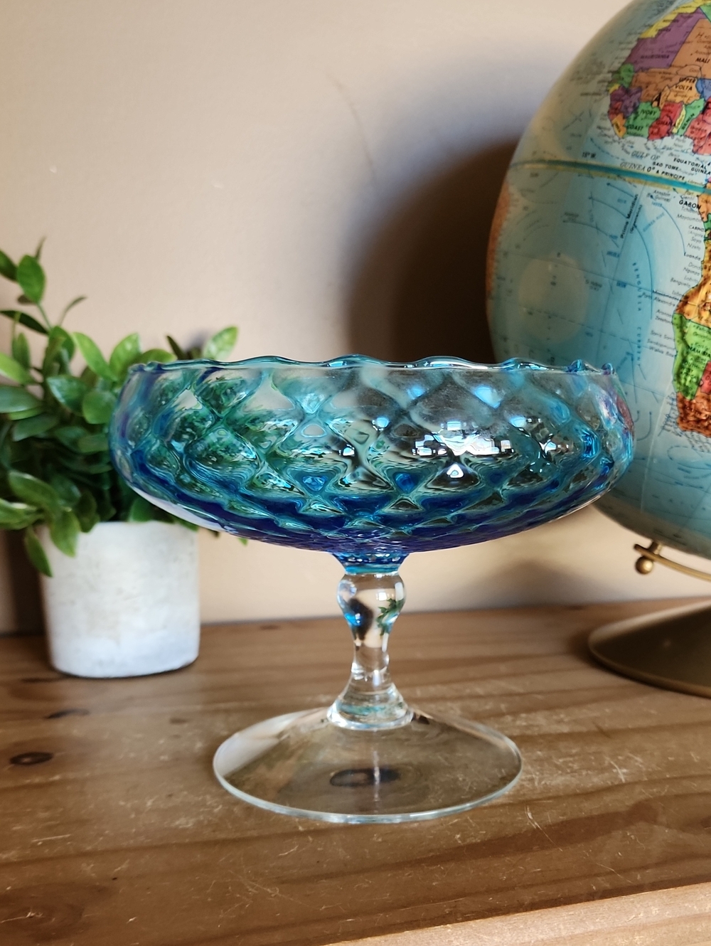 Empoli Blue Glass Compote Bowl Candy Dish